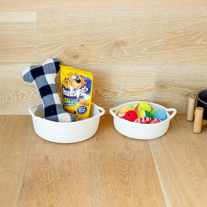 NaturalCozy 5-Piece Round Small Woven Baskets Set– Cotton Rope Baskets for Organizing! Montessori Toys, Fruits Remotes Key Tray Bowl for Entryway Desk, Shallow Catchall Home Décor, Cat Dog Bin Gift