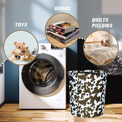 Cow Texture Laundry Basket Brown Black Print Foldable Oxford Cloth Funny Tote Bag Laundry Hamper Clothes Storage Bucket Organizer For Bathroom/Laundry Storage/Bedroom 17.7x13.7 Inch