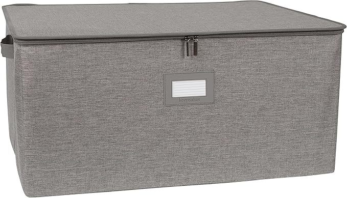 Covermates Platter Storage Box – Serveware & China Storage Container with Dual Zippers, ID Window, Reinforced Handles & Structured Walls for Platter, Dish & Serving Tray Protection, Grey Heather