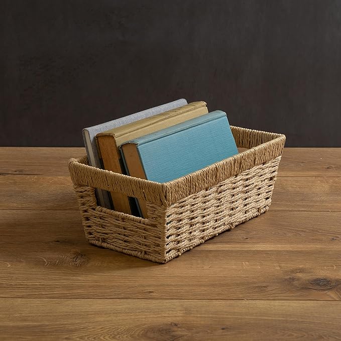 Simplify Small Shelf Storage Basket | Dimensions: 11.4"x 6.5"x4.5" | Dutch Weave Design | Home Organization | Paper Rope Material | Great For Leaving Spaces | Great for Displaying