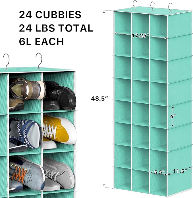 Simple Houseware 24 Section Shelves Hanging Shoes Organizer Holder for Closet, Turquoise