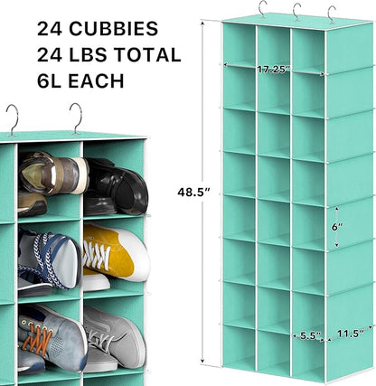 Simple Houseware 24 Section Shelves Hanging Shoes Organizer Holder for Closet, Turquoise