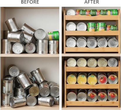 TOPZEA Soda Can Rack Organizer for Pantry, 3 Tier Bamboo Stackable Can Goods Storage Dispenser Shelf Canned Food Holder Stand for Kitchen Coutertop, Cabinet, Hold up to 36 Cans