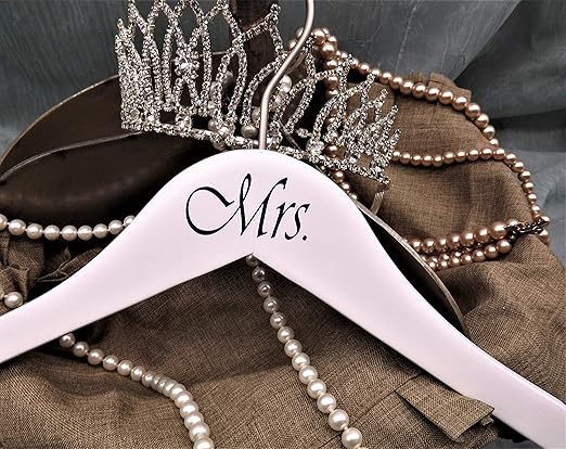 NAHANCO MRMRS20117WH Bridal Hanger Set, White Wood Hangers with Black Imprint (Mr. and Mrs.), 17” (2 Piece Set)