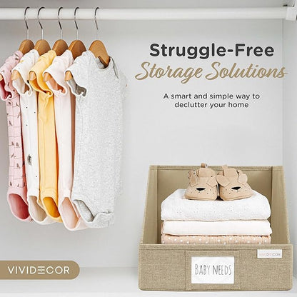 VIVIDECOR Open Front Storage Cubes 12x12x10 – Trapezoid Closet Shelf Bins, Easy Access Fabric Organizer for Clothes, Towels, Sweaters – Brown, 3 Pack