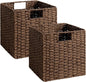 StorageWorks 11 inch Wicker Storage Cubes, Handwoven Cube Storage Bin, Square Cubes Basket, Foldable Paper Rope Basket for Organizing, Brown, 2 Pack