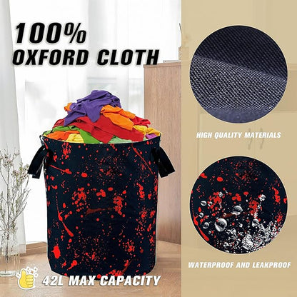 Blood Splattered Laundry Basket Blood Pattern Foldable Oxford Cloth Funny Tote Bag Laundry Hamper Clothes Storage Bucket Organizer For Bathroom/Laundry Storage/Bedroom 17.7x13.7 Inch