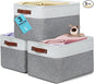OrganiHaus 15x11in Canvas Storage Baskets 3 Pack | LARGE Fabric Bins for Shelves | Closet & Bedroom Storage | Gray/Off-White