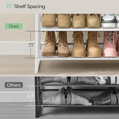 Nunsino Shoe Rack,12 Tier Metal Shoe Organizer,Max Holds 60 Pairs,Heavy Duty Shoes Shelf for Garage, Entryway, Closet,White