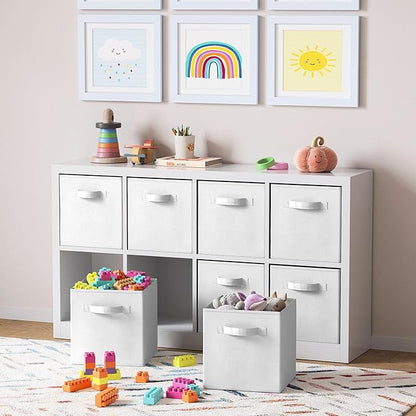 Storage Cubes Pack Of 8 - Standard Size Cube Storage Bin 10.5x10.5x11 With Dual Handles For Easy Carrying- Fabric Storage Bins Collapsible (White)