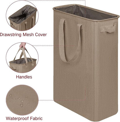 efluky Slim Laundry Basket, Narrow Laundry Hamper with Handles, Collapsible Dirty Clothes Hamper, Tall Laundry Bin for Laundry Room, Dorm and Bedroom, 12.7 Gallons(48L) Flax Brown