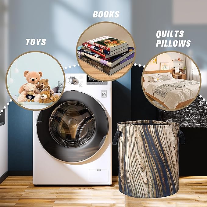 Wood Grain Laundry Basket Tree Stump Texture Foldable Oxford Cloth Funny Tote Bag Laundry Hamper Clothes Storage Bucket Organizer For Bathroom/Laundry Storage/Bedroom 17.7x13.7 Inch