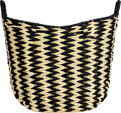 Household Essentials Zigzag Woven Paper Rope Basket, Black and Natural