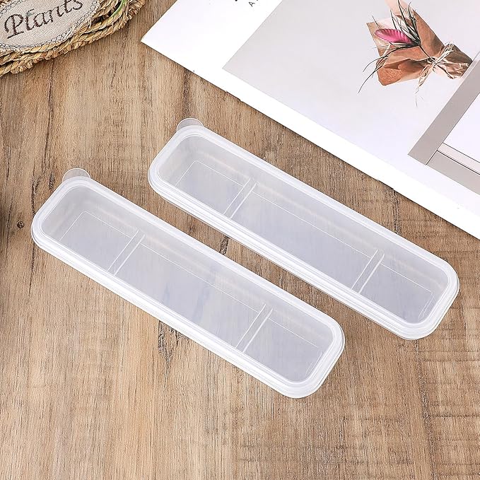 Tucnoeu 2pcs Clear Portable Flatware Box, Utensil Holder for Lunch Box, Simple Tableware Storage Box Spoon Case Fork Holder Chopstick Case