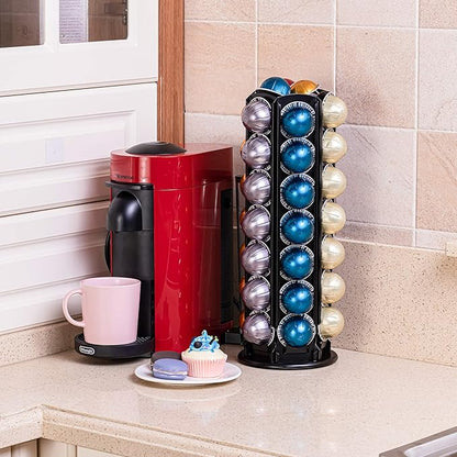 FlagShip Pod Holder for Nespresso Capsule Holder Vertuoline Stand for 50+ Nespresso Vertuo Pod Storage Carousel Small Coffee Pod Organizer, Black Metal