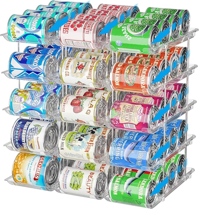 Stackable 5 Tiers Can Organizer Pantry and Automatic Soda Can Organizer for Refrigerator Can Dispenser