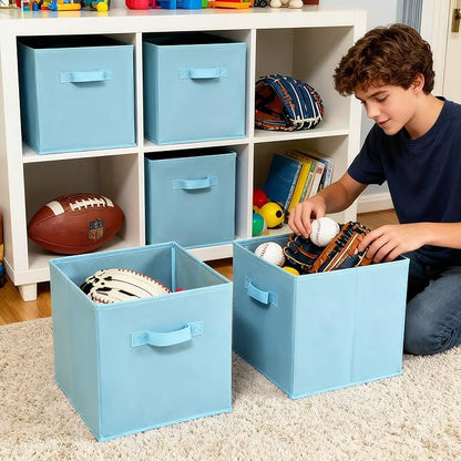 GRANNY SAYS Cube Storage Organizer, 11 Inch 6 Pack Storage Cubes with Handles, Toy Storage Bins for Boys Kids Room, Foldable Organizer Bins for Cube Shelf, Light Blue