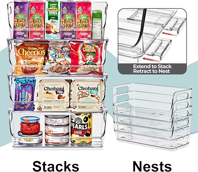 Sorbus Stackable Storage Bins Open Front, Clear Stackable Storage Bins, Pantry Bins for Storage and Organization, Acrylic Stackable Bins for Kitchen, Clear Pantry Organizer Bins (Small Narrow 8 Pack)