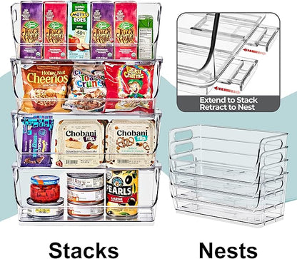 Sorbus Stackable Storage Bins Open Front, Clear Stackable Storage Bins, Pantry Bins for Storage and Organization, Acrylic Stackable Bins for Kitchen, Clear Pantry Organizer Bins (Small Narrow 8 Pack)