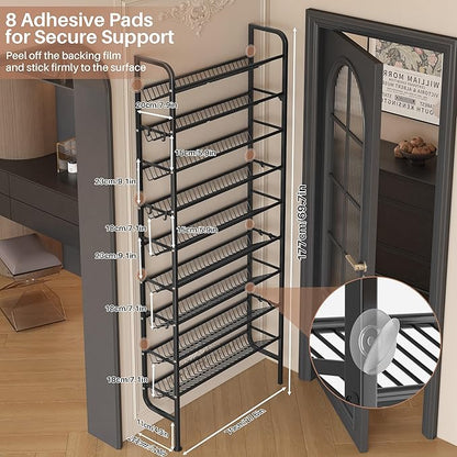 UMDONX 9 Layer Shoe Rack for 27 Pairs Shoes, Freestanding Shoe Organizer with 12 Hooks & 8 Adhesive Pads, Space-Saving Vertical Storage for Entryway and Walk-in Closet Width 27.56 inch（70cm）