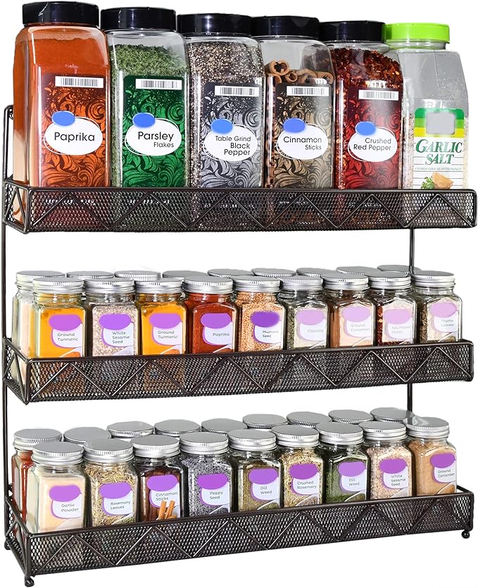 AMT 3 Tier Nail Rack, Pack Metal Wall Mount Organizer, Essential Oils Organizer, Pantry Cabinet Door Shelf Storage. Hanging Display for Spice Jars, Sauces, Cosmetic Beauty Bottles