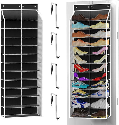 Kotkn 24-Pair Over Door Shoe Organizer for Family & Kids, Double Sided | Hanging Storage for Sneakers, Boots, Toys & Room Organization-Obsidian Black