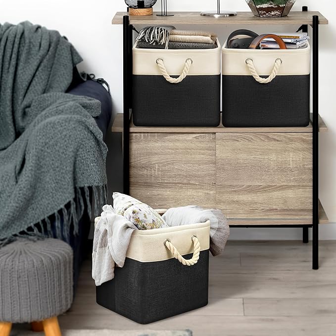Simple Houseware 13" x 13" Large Fabric Storage Cubes for Closet and Cube Organizer, 3 Pack, Black