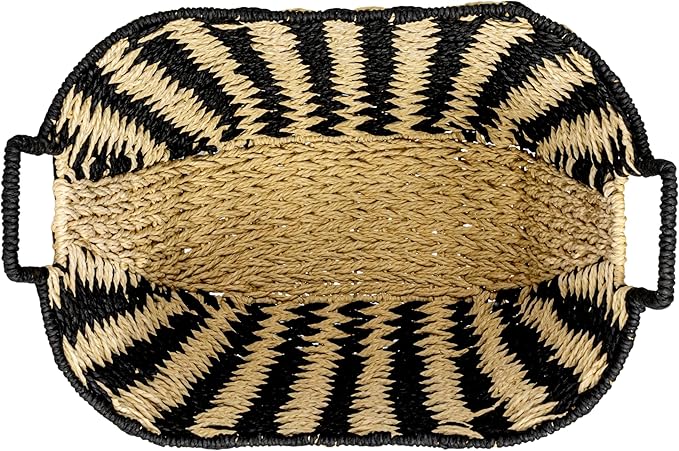 Household Essentials Zigzag Woven Paper Rope Basket, Black and Natural