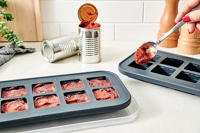 Souper Cubes 2 Tbsp. Silicone Freezer Molds - Perfect for Storing Garlic, Herbs, Ginger, Pesto, Tomato Paste, Lemon Juice, Purees and More - Charcoal – 1-Pack