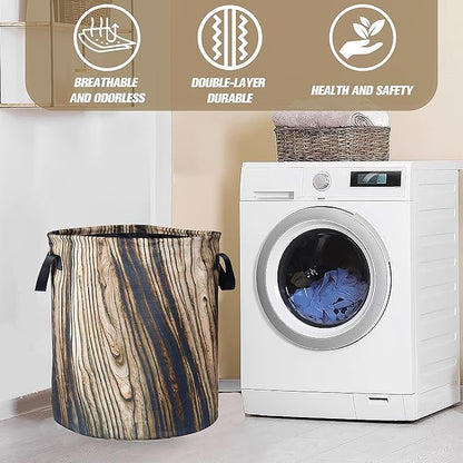 Wood Grain Laundry Basket Tree Stump Texture Foldable Oxford Cloth Funny Tote Bag Laundry Hamper Clothes Storage Bucket Organizer For Bathroom/Laundry Storage/Bedroom 17.7x13.7 Inch