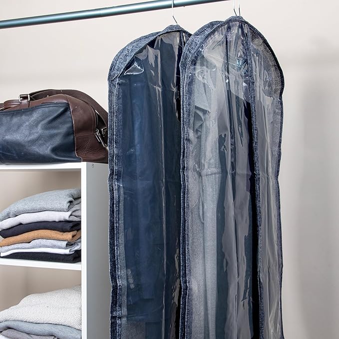 Household Essentials Hanging Zippered Garment Storage Bag with Clear Vision Front, Set of 2, Denim