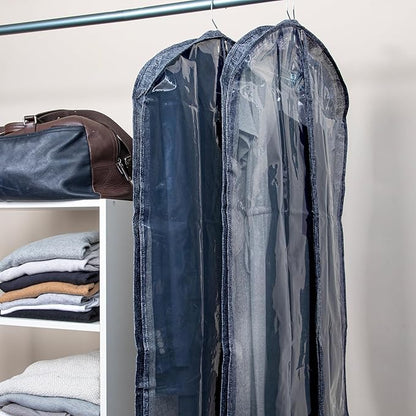 Household Essentials Hanging Zippered Garment Storage Bag with Clear Vision Front, Set of 2, Denim