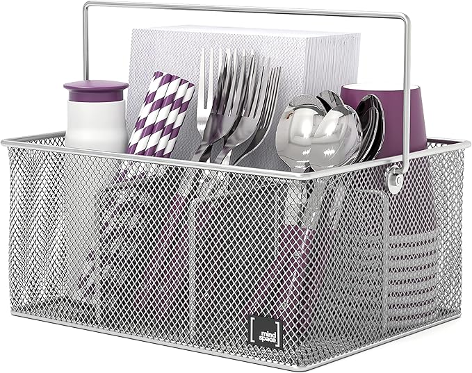 Mindspace Utensil Holder, Kitchen Condiment Organizer and Flatware Utensil Caddy | The Mesh Collection, Silver