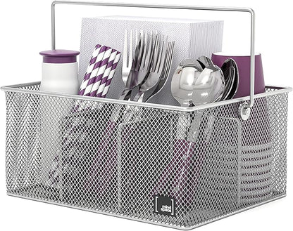 Mindspace Utensil Holder, Kitchen Condiment Organizer and Flatware Utensil Caddy | The Mesh Collection, Silver