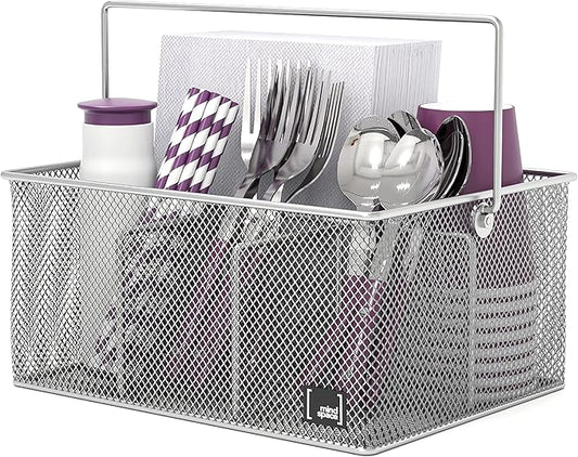 Mindspace Utensil Holder, Kitchen Condiment Organizer and Flatware Utensil Caddy | The Mesh Collection, Silver