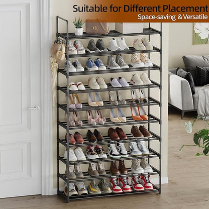 10 Tier Shoe Rack, Tall Shoe Rack for Entryway, Shoe Organizer for Closet, Shoe Storage for Front Door Entrance & Entryway, Large Long Shoe Stand Holder Adjustable Shelf Height