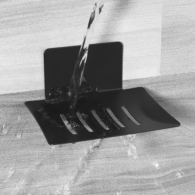 Soap Dish for Shower, 5 Slot Self-Adhesive Soap Holder for Bathroom, Wall Mounted Shower Soap Holder, Stainless Steel Soap Tray Black