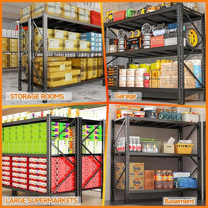 Heavy Duty Metal Garage Shelving Unit, 3-Tier Adjustable Storage Shelves, 3000LBS for Garage & Basement, Kitchen and Pantry Industrial Steel Rack, Ideal for Tool Organization & Storage, Black, 51"W