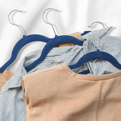 Casafield 50 Velvet Kid's Hangers - 14" Size for Children's Clothes - Royal Blue