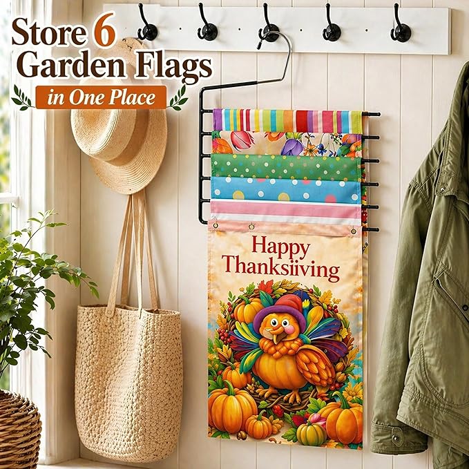 5 Pack 6-Tier Garden Flag Storage Organizer, Space Saving Storage for Bedroom, Garage & Home, Wrinkle-Free Design for Seasonal Flags, Pants, Jeans & Ties, Gift Idea for Home Organization.
