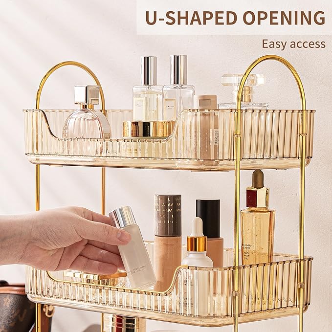 Amber 2-Tier Vanity Shelf for Bathroom Counter - Skincare & Makeup Organizer