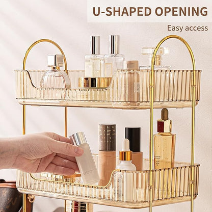 Amber 2-Tier Vanity Shelf for Bathroom Counter - Skincare & Makeup Organizer