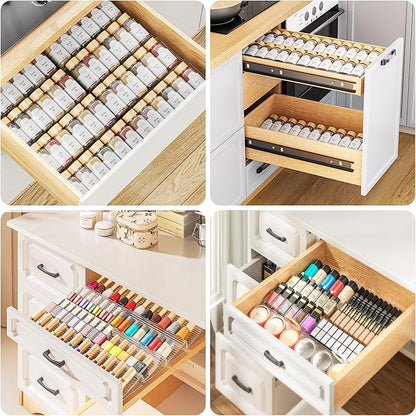 MUDEELA Clear Spice Drawer Organizer, 4 Tier- 2 Set (8 Packs) Spice Rack for Drawer, Expandable From 11" to 22" Kitchen Seasoning Organizers and Storage for Drawer (Jars not included)
