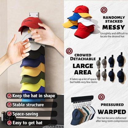 Hat Organizer Hold up to 20 Hats, 2 Pack Hat Rack for Wall with Strong Adhesive, Hat Organizer for Baseball Caps Display for Door Closet, Hat Hanger Holder Multilayer Two Mounting Option(White)