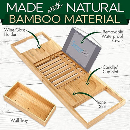SereneLife Premium Bathtub Tray Caddy, Expandable Bath Tray, Unique House Warming Gifts, Gift for Mom, Women, New Home, Wedding, Anniversary, Bridal Shower, Universal Fit for All Tub - Classic
