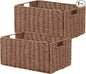 Vagusicc Wicker Storage Basket, Set of 2 Hand-Woven Paper Rope Wicker Basket, Small Storage Baskets for Organizing Toilet Paper, Foldable Large Cube Storage Organizer Bins for Shelves (Brown)
