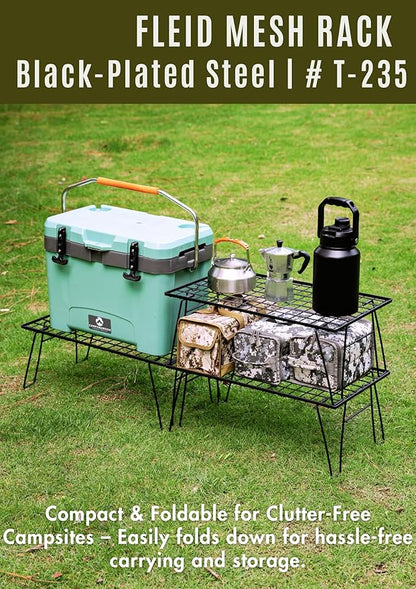 CAMPINGMOON Camping Mesh Rack 2 Pack Folding Camp Storage Shelf Lightweight Portable Black Steel Outdoor Kitchen Gear Organizer Carry Bag Included T-235-2T