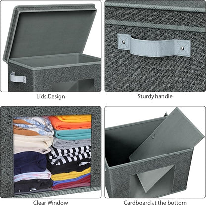 Univivi Foldable Fabric Storage Boxes Large Storage Bins with Lids [4-Pack] Collapsible Storage Cubes Organizer Containers Organization Baskets for Home, Bedroom, Closet (Black, 17”x 12” x 12”)