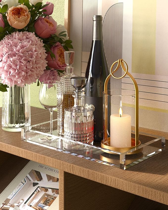Ultra Thick Acrylic Bathroom Tray/Vanity Tray for Perfume/Counter/Dresser/Candle/Kitchen, Toilet Tank Tray/Back of Toilet Tray，Nightstand/Catchall/Decorative Tray, Countertop Accessories