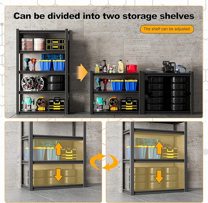 Heavy Duty Metal Garage Shelving Unit,72" H*48" W*24" D 5000LBS Load Capacity Adjustable Industrial Storage Shelves for Garage Warehouse Basement Organization
